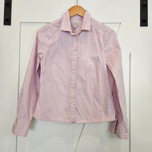 J. Crew Purple Mini Gingham Check Long Sleeve Stretch Perfect Shirt, Size Small